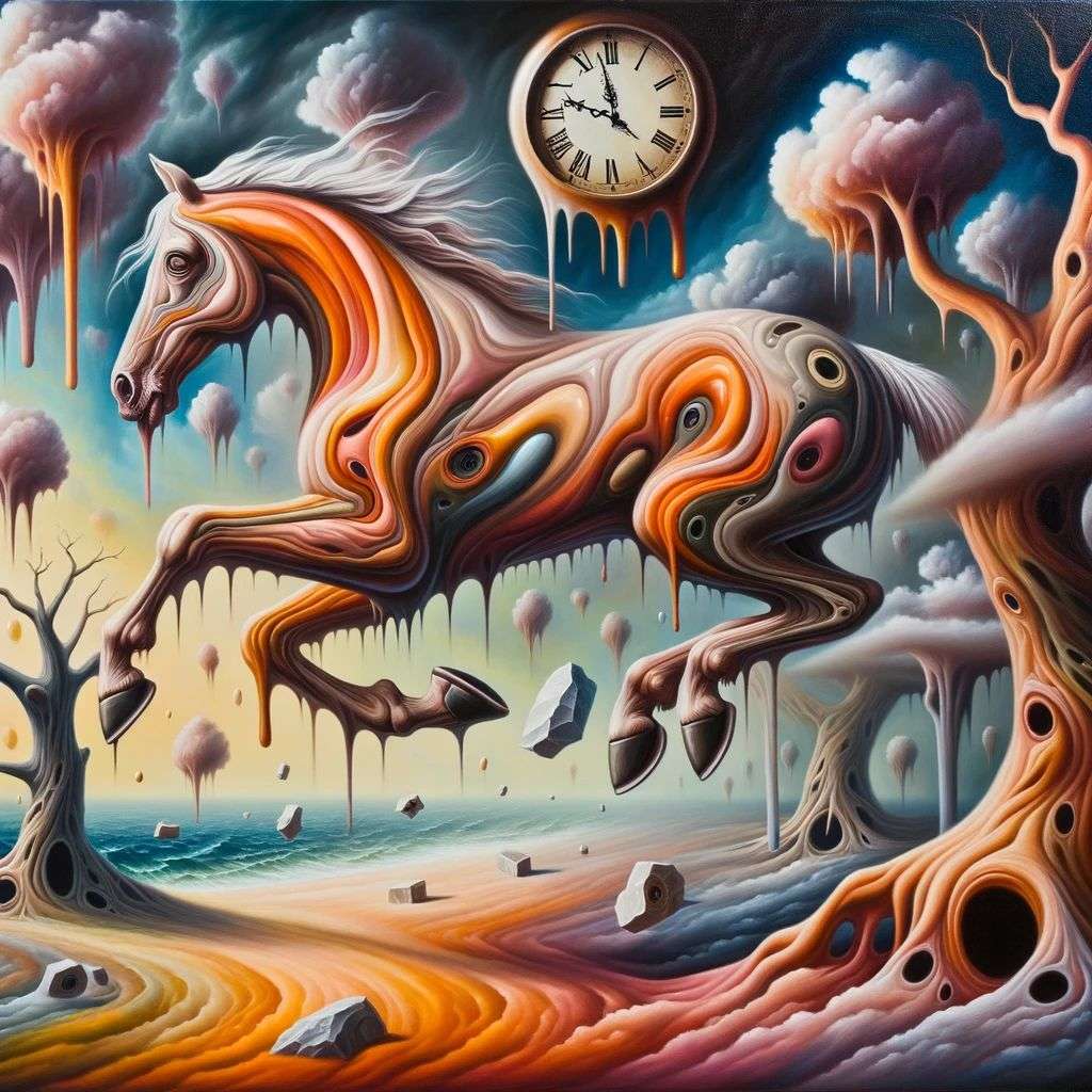 a horse, painting, surrealism style